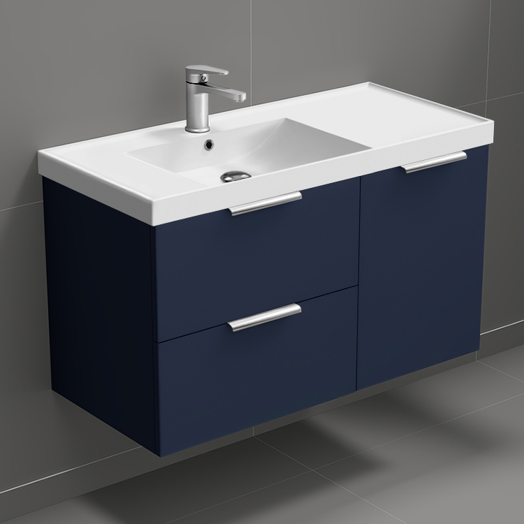 Bathroom Vanity Wall Mounted Bathroom Vanity, Modern, Blue, 36 Inch, Chrome Handles Nameeks LISBON15